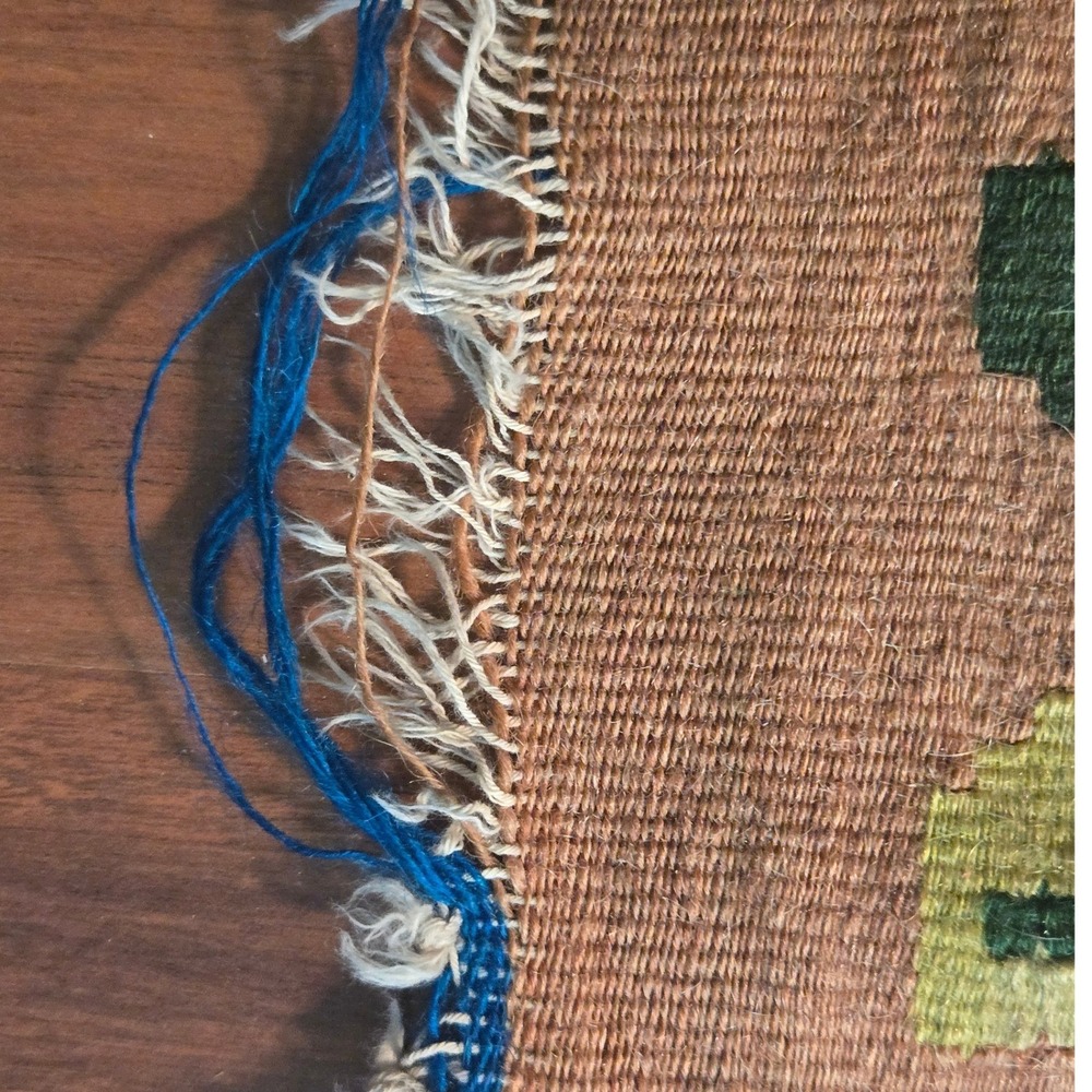 Vintage Handwoven Kilim Rug Floral Medallion Turquoise Tan Boho Flatweave Fringe - Picture 6 of 16